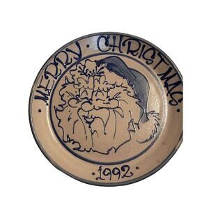 1992 Beaumont Brothers Saltglaze Santa Merry Christmas Plate Vintage